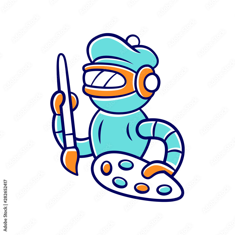 Aufkleber art bot color icon. robot, cyborg with brush and palette. virtual assistance. artificial intelligenc