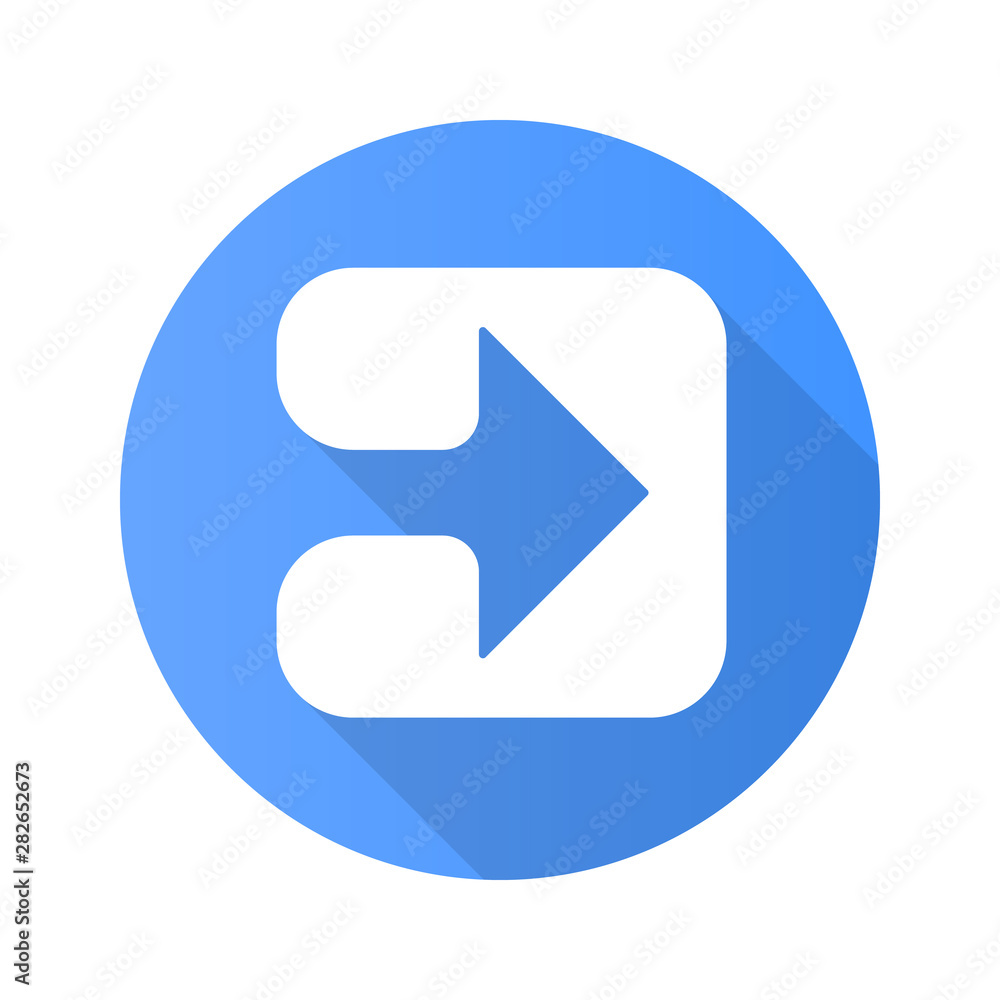 Aufkleber arrow in square flat design long shadow glyph icon. play button. pointer, indicator symbol. arrowhea