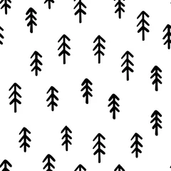  Hand draw Christmas Tree Seamless Pattern black and white colors. Monochrome Vector Simple Scandinavian Background. Ink Doodle texture for New Year 2020. For Postcards, packaging, printing on fabric © Sini4ka