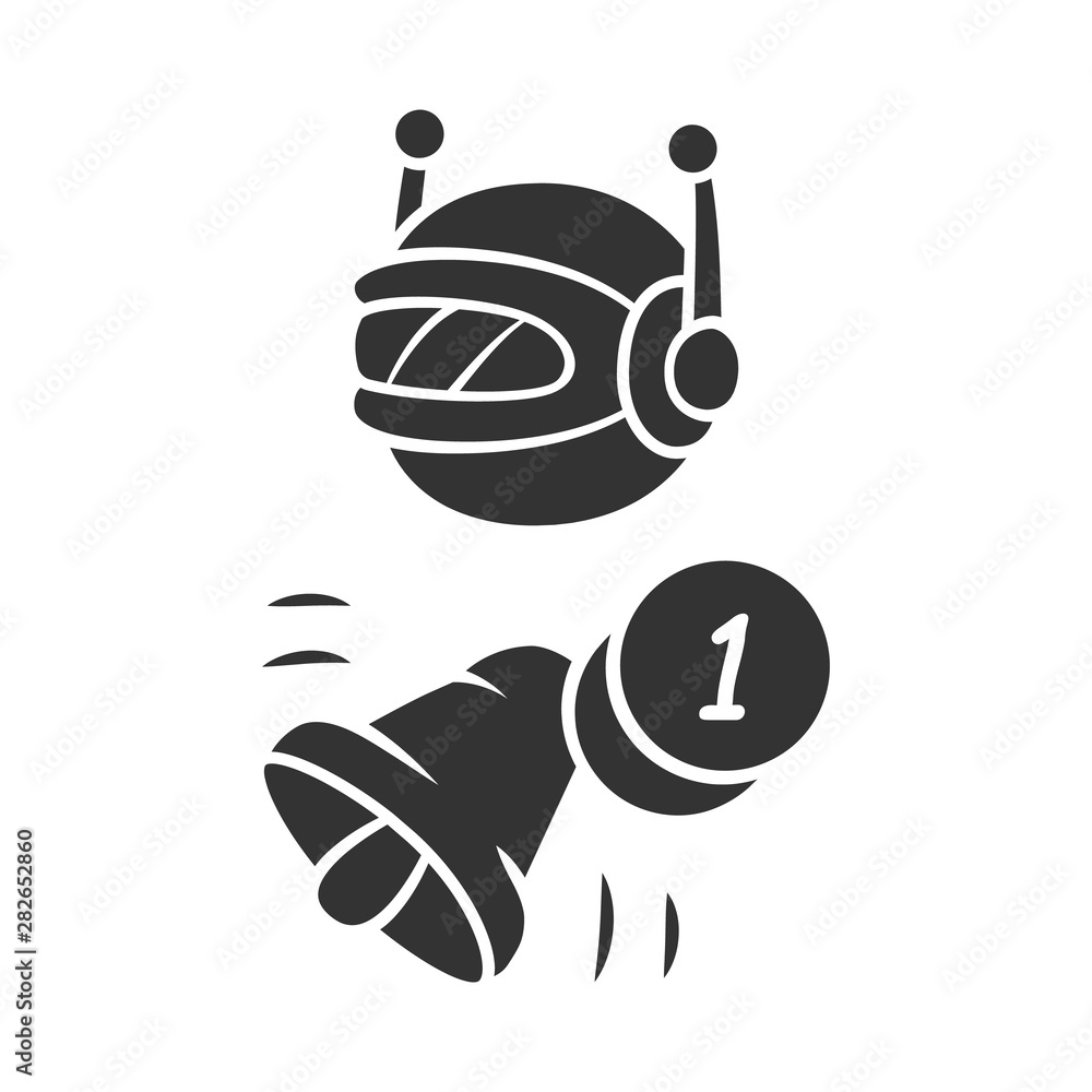 Poster proactive bot glyph icon. sending messages. text alert. reminder, alarm. network communication. arti