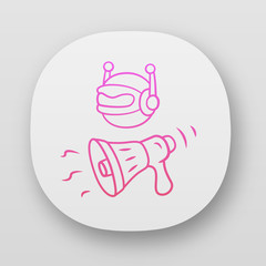 Obraz premium Propaganda bot app icon. Spam attack. Marketing campaign. Robot spread disinformation. Artificial intelligence. UI/UX user interface. Web or mobile applications. Vector isolated illustrations