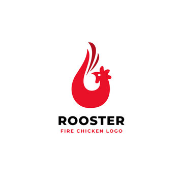 Fire rooster logo design flame chicken vector illustration
