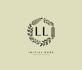 L LL Beauty vector initial logo, handwriting logo of initial signature, wedding, fashion, jewerly, boutique, floral and botanical with creative template for any company or business.