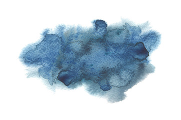 Abstract blue color  watercolor and ink blot painted background. Texture paper.  Isolated on white.