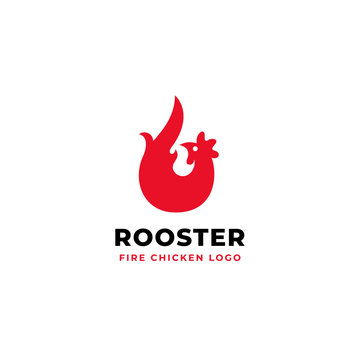 Fire rooster logo design flame chicken vector illustration