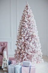 pink sofa and pink Christmas tree