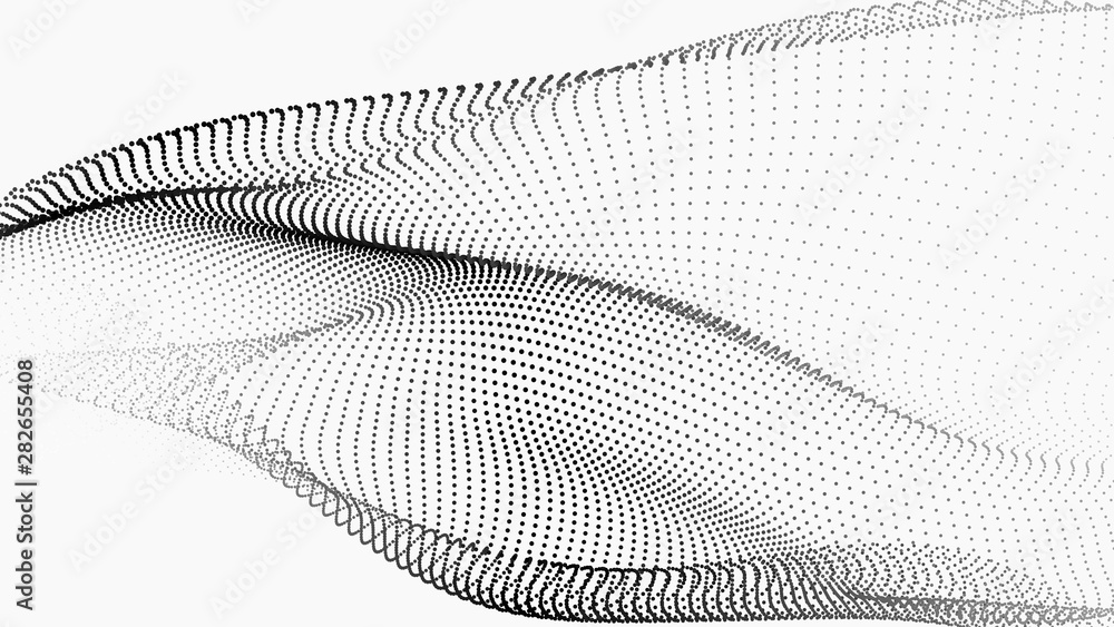 Poster Abstract wave in white background. Wave of particles. Vector illustration.