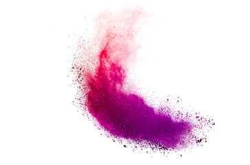 Freeze motion of colorful color powder exploding on white background.  Paint Holi.