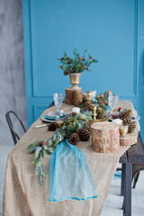 Christmas table with rustic decorations