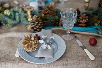 Christmas table with rustic decorations