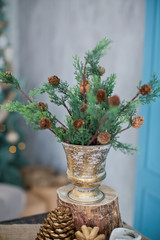 bouquet of twigs with pine cones