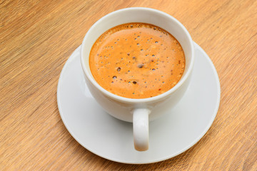  Milk coffee with bubbly chocolate latte, top angle