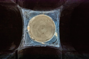 Indoors view of dome of old Shaona Church in Russia