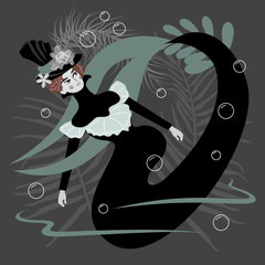 Obraz premium Victorian woman mermaid character design. Sea, ocean. Vector illustration