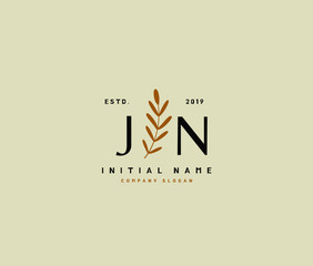 J N JN Beauty vector initial logo, handwriting logo of initial signature, wedding, fashion, jewerly, boutique, floral and botanical with creative template for any company or business.
