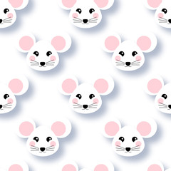 Seamless pattern with white mouse for kids holidays. Cute baby shower vector background. Child style mousy. Christmas or New year seamless pattern with cute mice. Mouse. 2020 Winter background