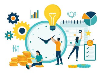 Time management planning, organization and control concept for effiecient succesful and profitable business. Concept of work time management. Business team. Vector illustration with characters.