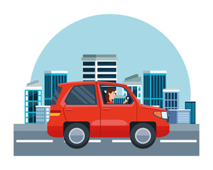 Obraz na płótnie Canvas Woman driving SUV vehicle sideview cartoon