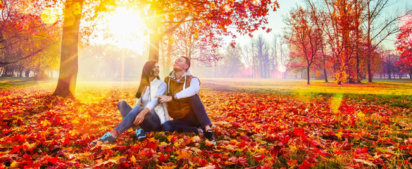 Happy Couple Enjoying The Fall Season