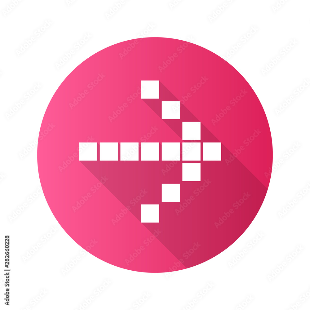 Poster pixel arrow flat design long shadow glyph icon. forward indicator, marker. indicating sign, pointer 
