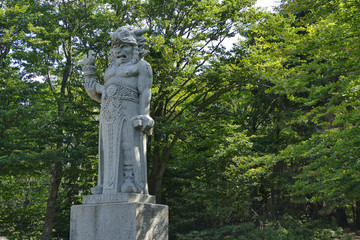 The god Radegast Statue in the middle of forest, Radhost, Czech Republic