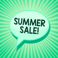 Handwriting text Summer Sale. Concept meaning Annual discount events that takes place during summer season Green speech bubble message reminder rays shadow important intention saying