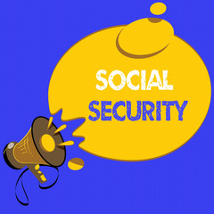 Handwriting text writing Social Security. Concept meaning assistance from state people with inadequate or no income.