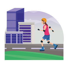 Young woman with skates cartoon