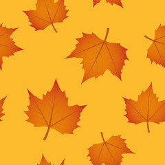 Naklejka na ściany i meble seamless pattern autumn leaves on orange background vector illustration EPS10