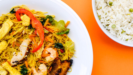 Singapore Noodles With Egg Fried Rice