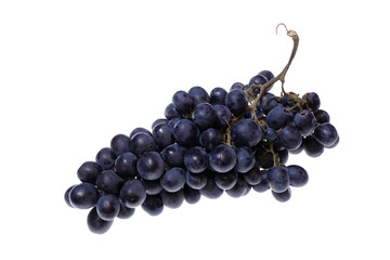 Fresh blue grapes on white background isolated. Red wine grapes.