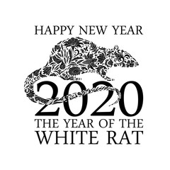 Rat, mice on white background. Lunar horoscope sign mouse. Chinese Happy new year 2020. Year of the rat.