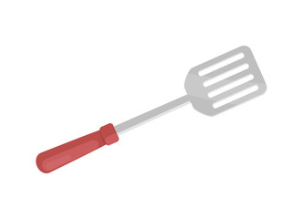 Spatula for barbecue icon closeup. Item with wooden handle used to move roasted meat. Picnic kitchenware cookware for bbq barbeque isolated on vector