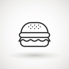 Sandwich Burger Hamburger icon illustration web site mobile logo app UI design, meat, beef, food, lettuce, sandwich, meal, grilled, tomato, bun, snack, onion, cheese sign symbol. Fast food vector.