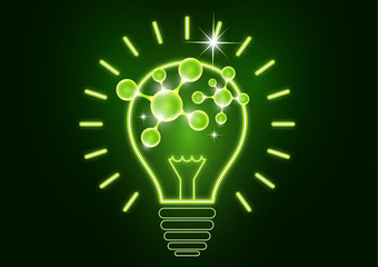Science is the study of molecules, atoms, neurons. Icon idea, solution, discovery in the form of a glowing light bulb.