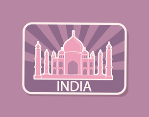 Fototapeta premium India sight Taj Mahal national building with dome magnet isolated vector. Indian architecture, historical construction for tourists while traveling