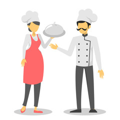 Couple chef character vector isolated. Professionals in uniform