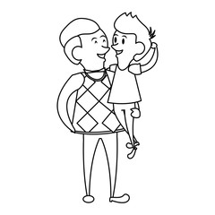 fathers day family celebration cartoon in black and white