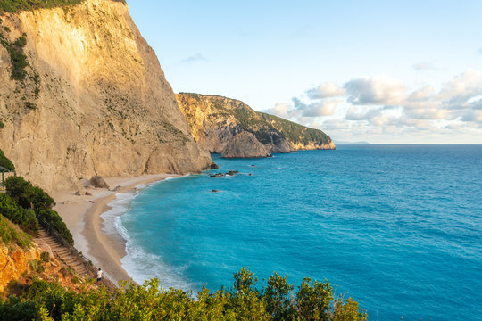 Empty beach in the evening, Porto Katsiki, Lefkada Island, Greece