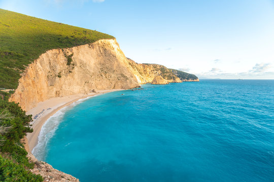 Empty beach in the evening, Porto Katsiki, Lefkada Island, Greece