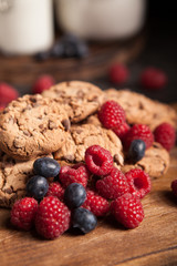 Close up photo of tasty blueberries with delicious chocolate chips