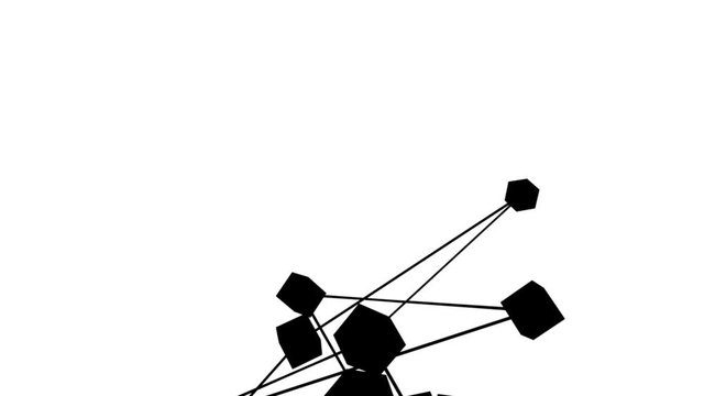 abstract network of conected black cubes in motion, isolated on white (FULL HD)
