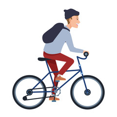 Obraz premium Young man riding on bicycle cartoon