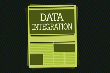Writing note showing Data Integration. Business photo showcasing combination of technical and business processes to combine.