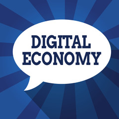 Writing note showing Digital Economy. Business photo showcasing refers to one that is based on computing technologies.