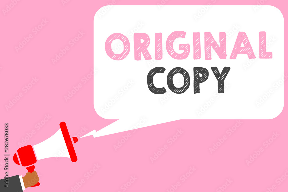 Poster text sign showing original copy. conceptual photo main script unprinted branded patented master list