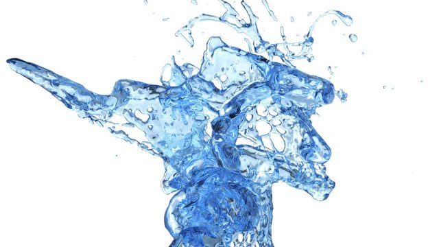 close-up of blue water splash in super slow motion on white, + alpha (FULL HD)