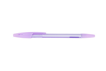 Plastic purple ballpoint pen with cap isolated on white background