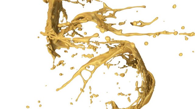 gold splashes collide in slow motion, isolated on white (FULL HD)