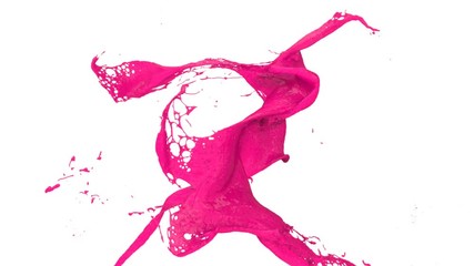 pink paint splashes collide in slow motion, isolated on white (FULL HD)